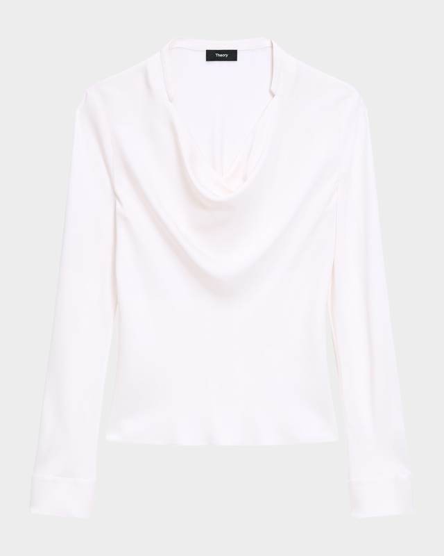 Draped Long-Sleeve Silk Blouse